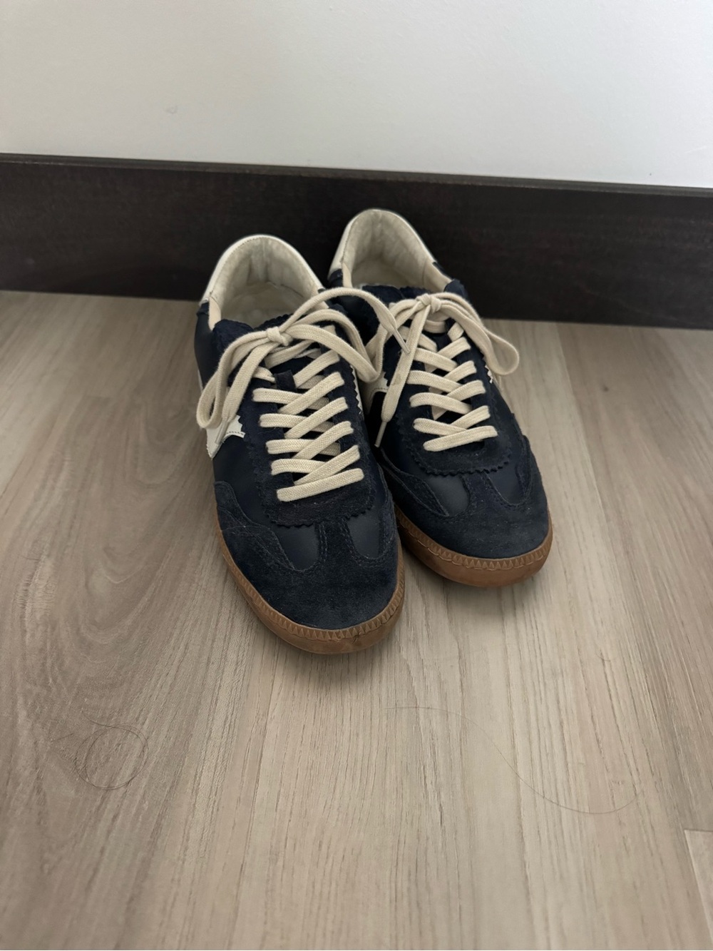Dolce Vita Navy Suede Sneakers with Cream Laces and Gum Sole